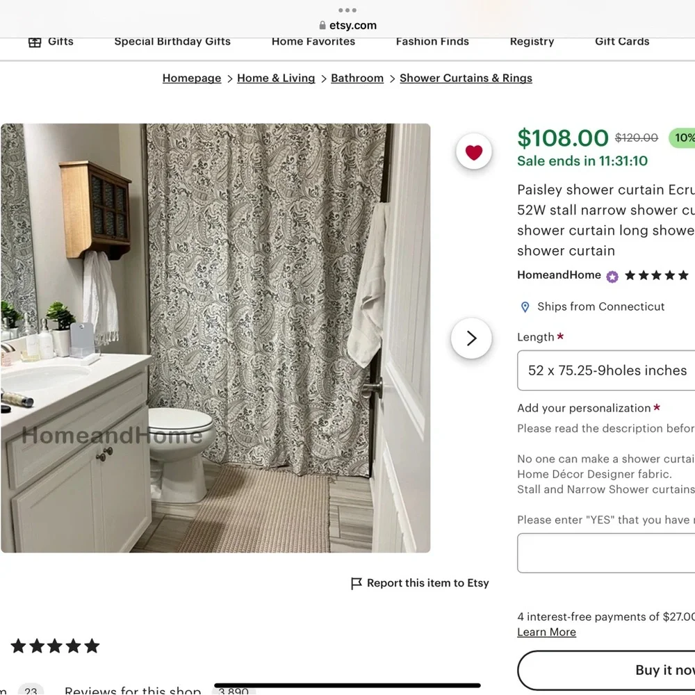 Paisley Shower Curtain in Ecru